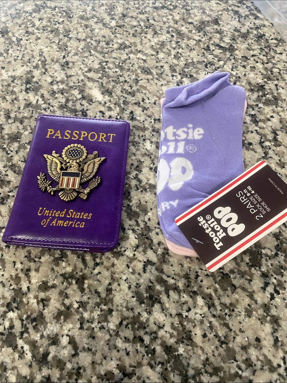 Purple Passport Cover with Gold Emblem socks free